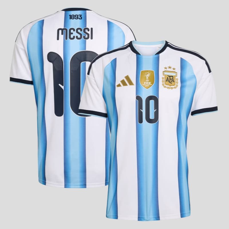 Argentina Home Jersey 2024 - Messi 10 Name & Number | 3 Stars AFA World Cup Champions Kit | Men’s Football Shirt with Premium Box